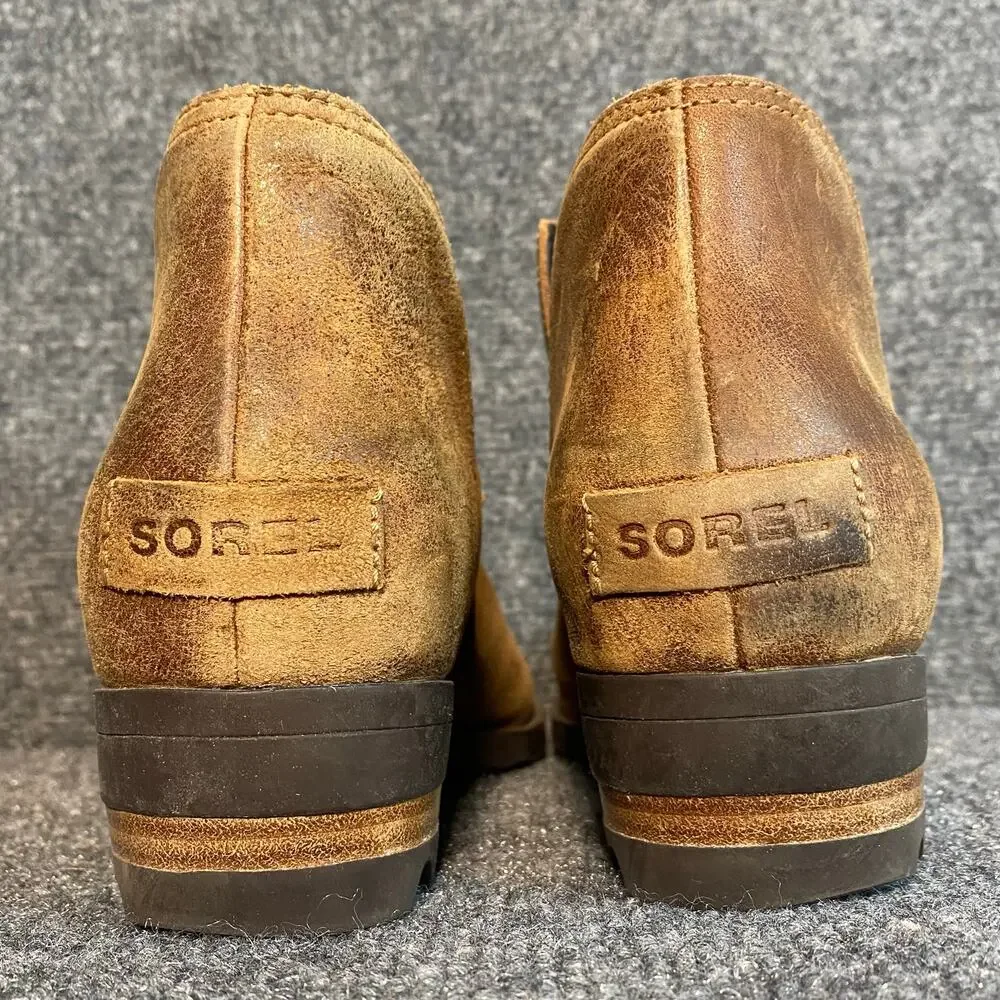 Sorel Out N About Brown Leather Ankle Boots Slip On Low Heel Booties Women's 9.5